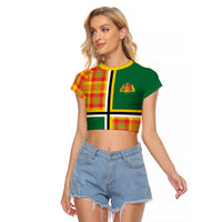 Dominica Creole Day Raglan Cropped T Shirt Coat Of Arms Madras Plaid Pattern
