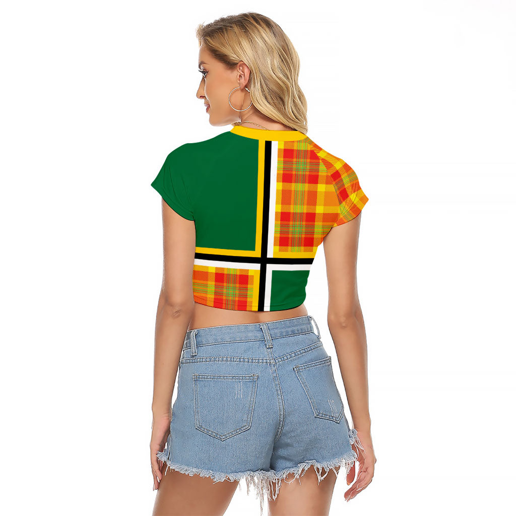 Dominica Creole Day Raglan Cropped T Shirt Coat Of Arms Madras Plaid Pattern