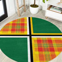 Dominica Creole Day Round Carpet Coat Of Arms Madras Plaid Pattern
