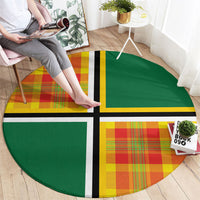 Dominica Creole Day Round Carpet Coat Of Arms Madras Plaid Pattern