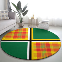 Dominica Creole Day Round Carpet Coat Of Arms Madras Plaid Pattern