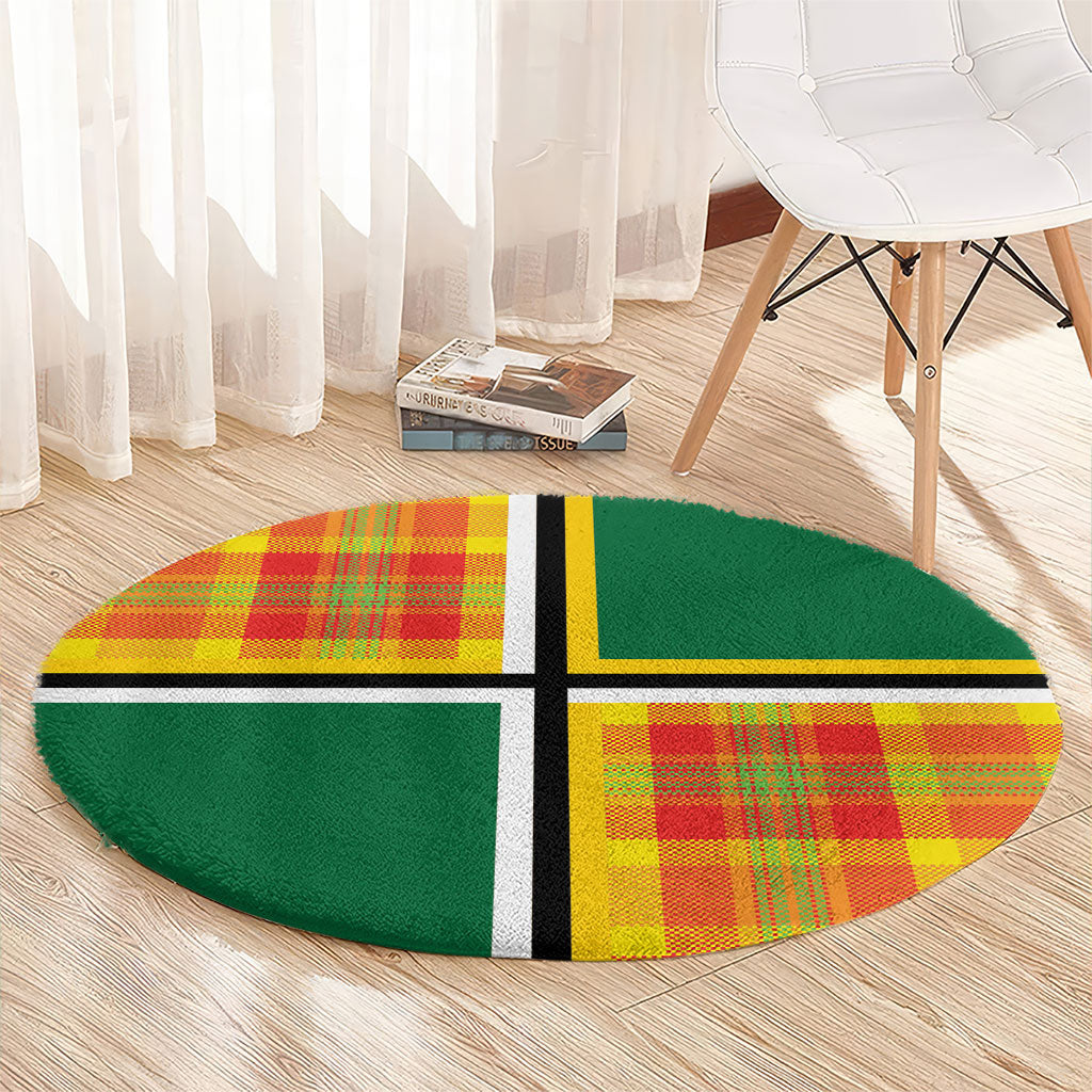 Dominica Creole Day Round Carpet Coat Of Arms Madras Plaid Pattern