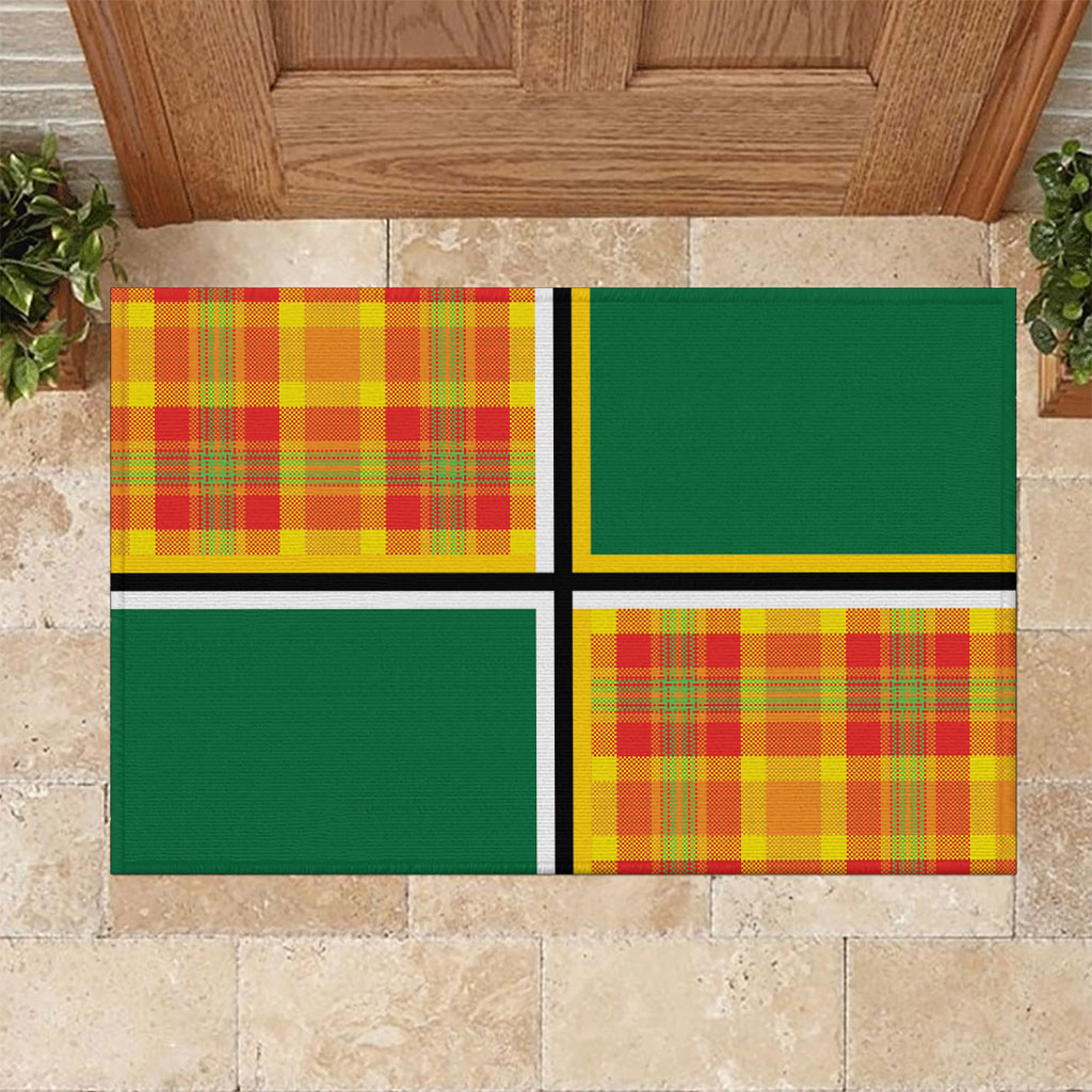 Dominica Creole Day Rubber Doormat Coat Of Arms Madras Plaid Pattern
