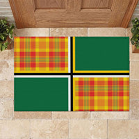 Dominica Creole Day Rubber Doormat Coat Of Arms Madras Plaid Pattern