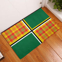 Dominica Creole Day Rubber Doormat Coat Of Arms Madras Plaid Pattern