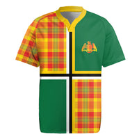 Dominica Creole Day Rugby Jersey Coat Of Arms Madras Plaid Pattern