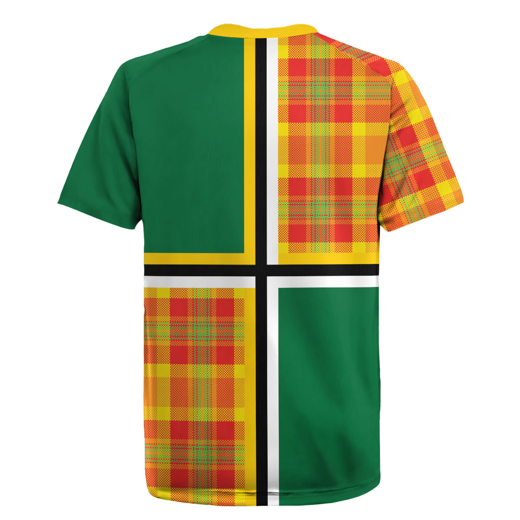 Dominica Creole Day Rugby Jersey Coat Of Arms Madras Plaid Pattern