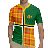 Dominica Creole Day Rugby Jersey Coat Of Arms Madras Plaid Pattern