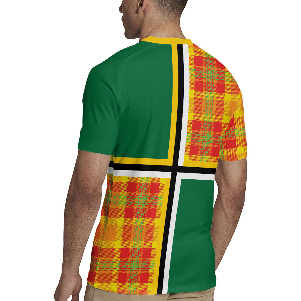 Dominica Creole Day Rugby Jersey Coat Of Arms Madras Plaid Pattern