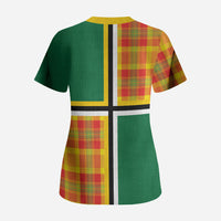 Dominica Creole Day Scrub Top Coat Of Arms Madras Plaid Pattern