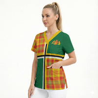 Dominica Creole Day Scrub Top Coat Of Arms Madras Plaid Pattern