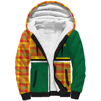 Dominica Creole Day Sherpa Hoodie Coat Of Arms Madras Plaid Pattern