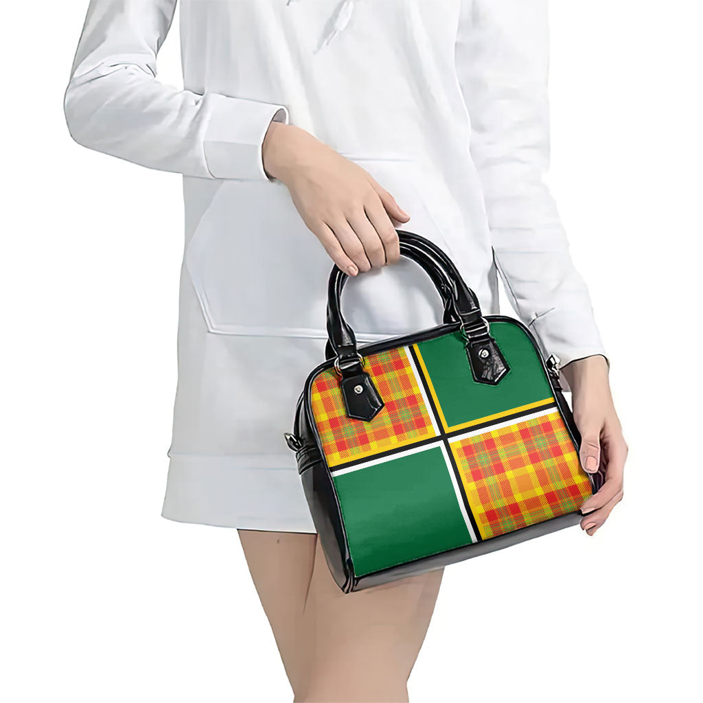 Dominica Creole Day Shoulder Handbag Coat Of Arms Madras Plaid Pattern