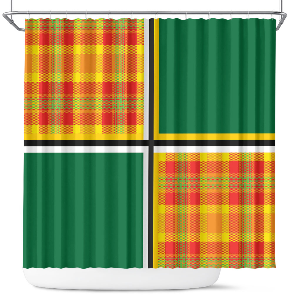 Dominica Creole Day Shower Curtain Coat Of Arms Madras Plaid Pattern