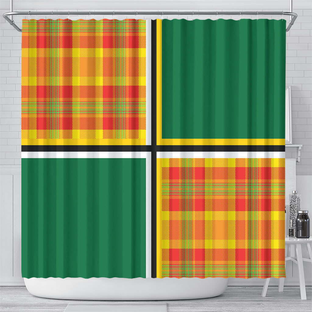 Dominica Creole Day Shower Curtain Coat Of Arms Madras Plaid Pattern