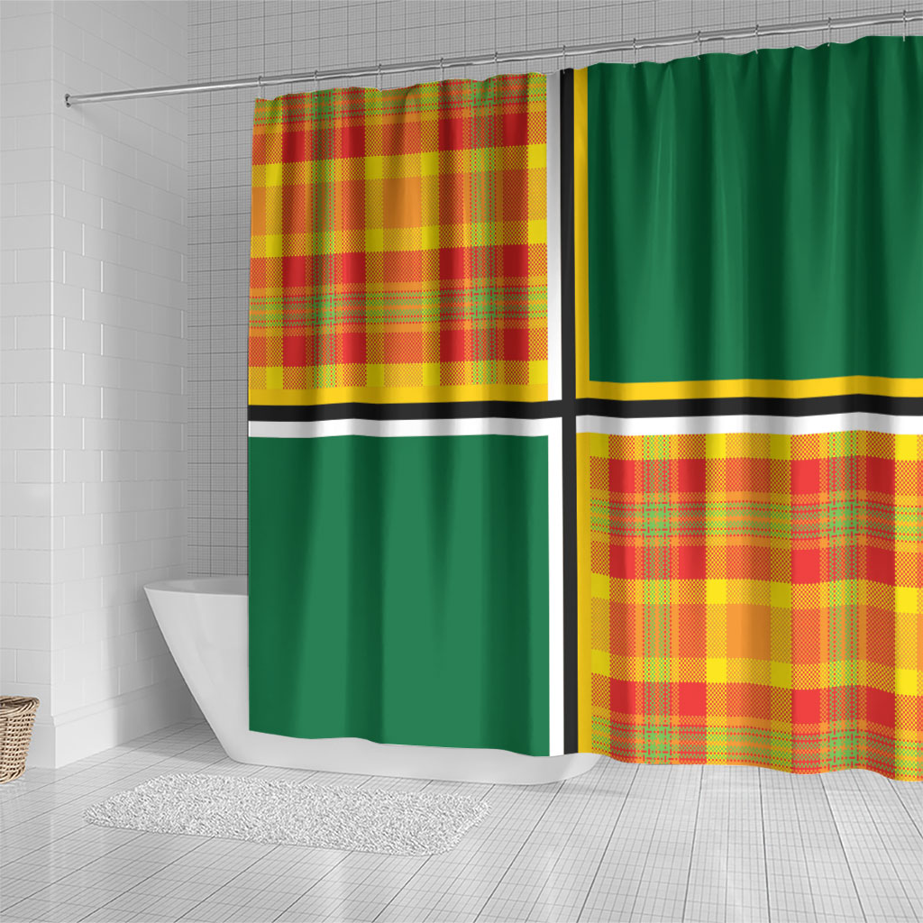 Dominica Creole Day Shower Curtain Coat Of Arms Madras Plaid Pattern