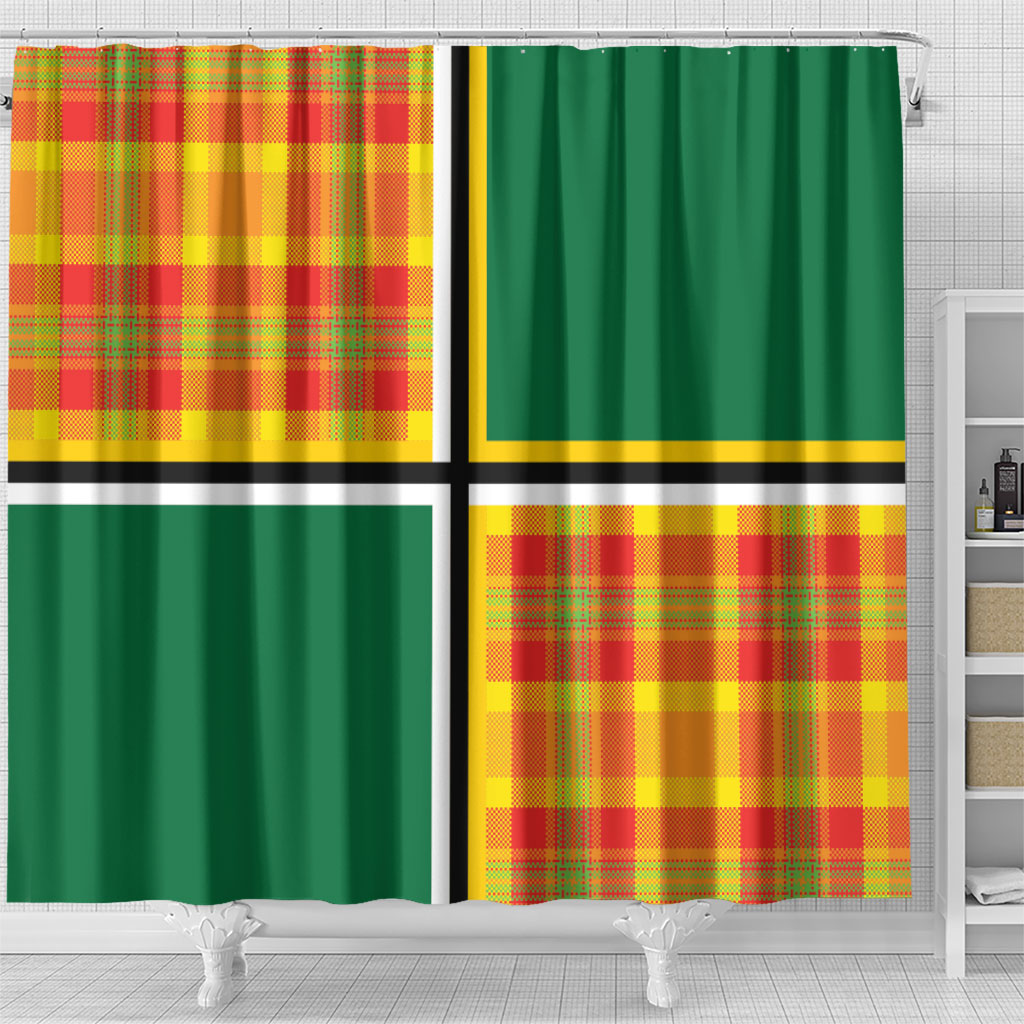 Dominica Creole Day Shower Curtain Coat Of Arms Madras Plaid Pattern