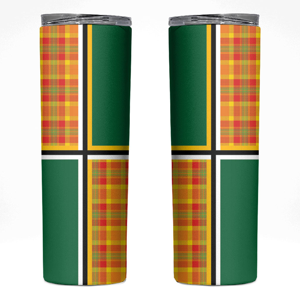 Dominica Creole Day Skinny Tumbler Coat Of Arms Madras Plaid Pattern