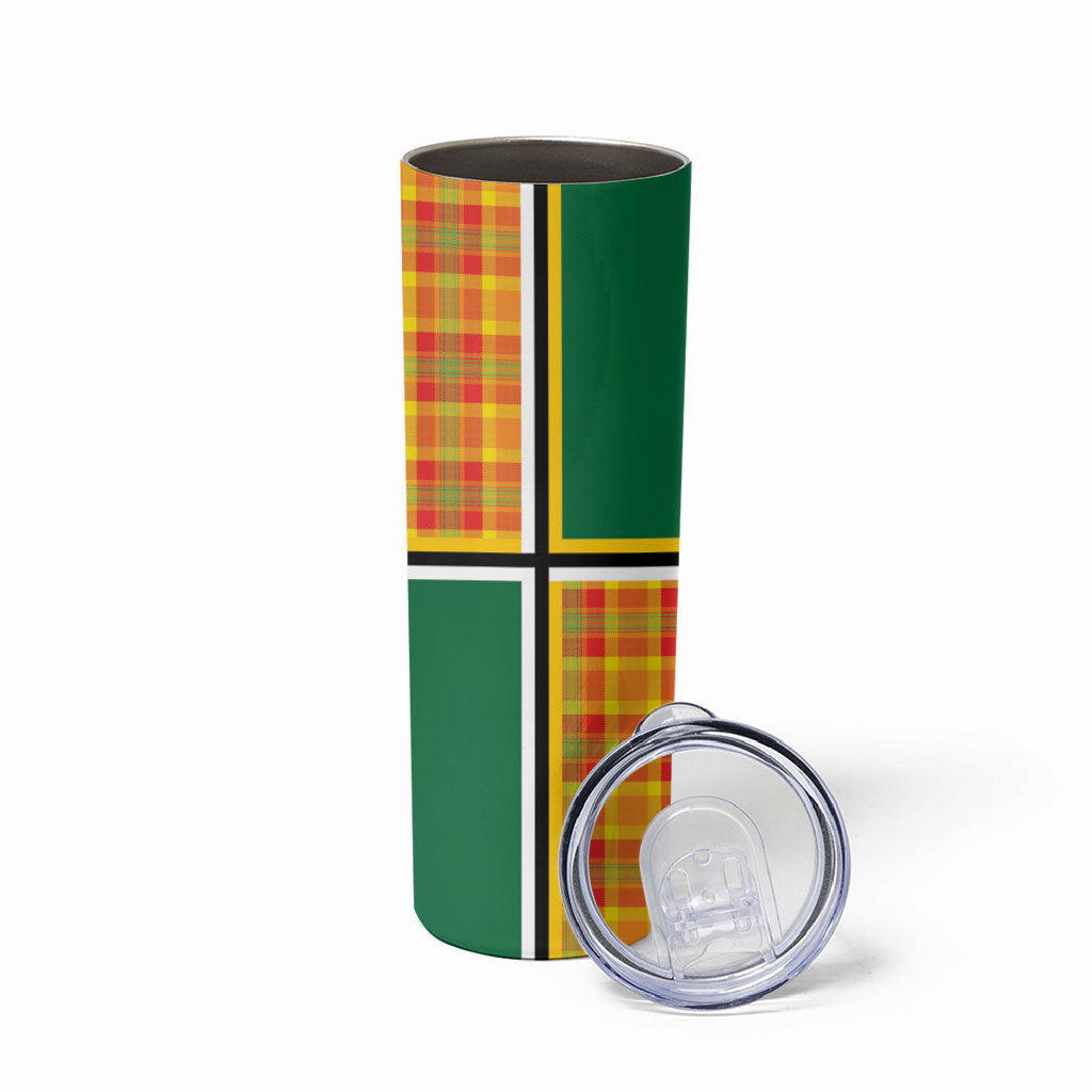 Dominica Creole Day Skinny Tumbler Coat Of Arms Madras Plaid Pattern