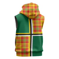 Dominica Creole Day Sleeveless Hoodie Coat Of Arms Madras Plaid Pattern
