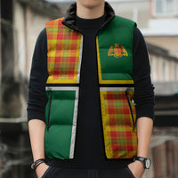 Dominica Creole Day Sleeveless Puffer Jacket Coat Of Arms Madras Plaid Pattern