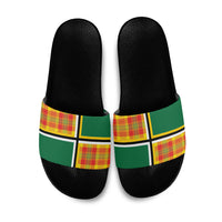 Dominica Creole Day Slide Sandals Coat Of Arms Madras Plaid Pattern