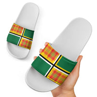 Dominica Creole Day Slide Sandals Coat Of Arms Madras Plaid Pattern