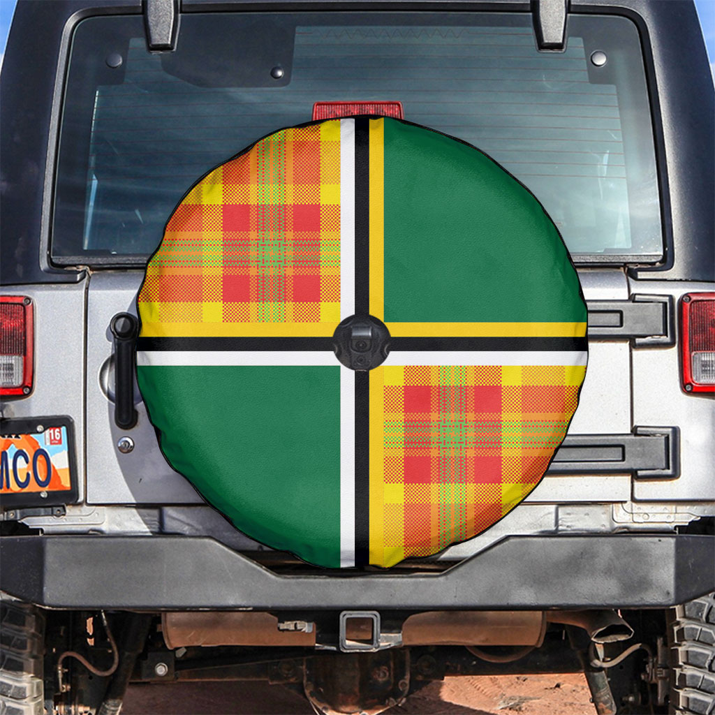 Dominica Creole Day Spare Tire Cover Coat Of Arms Madras Plaid Pattern
