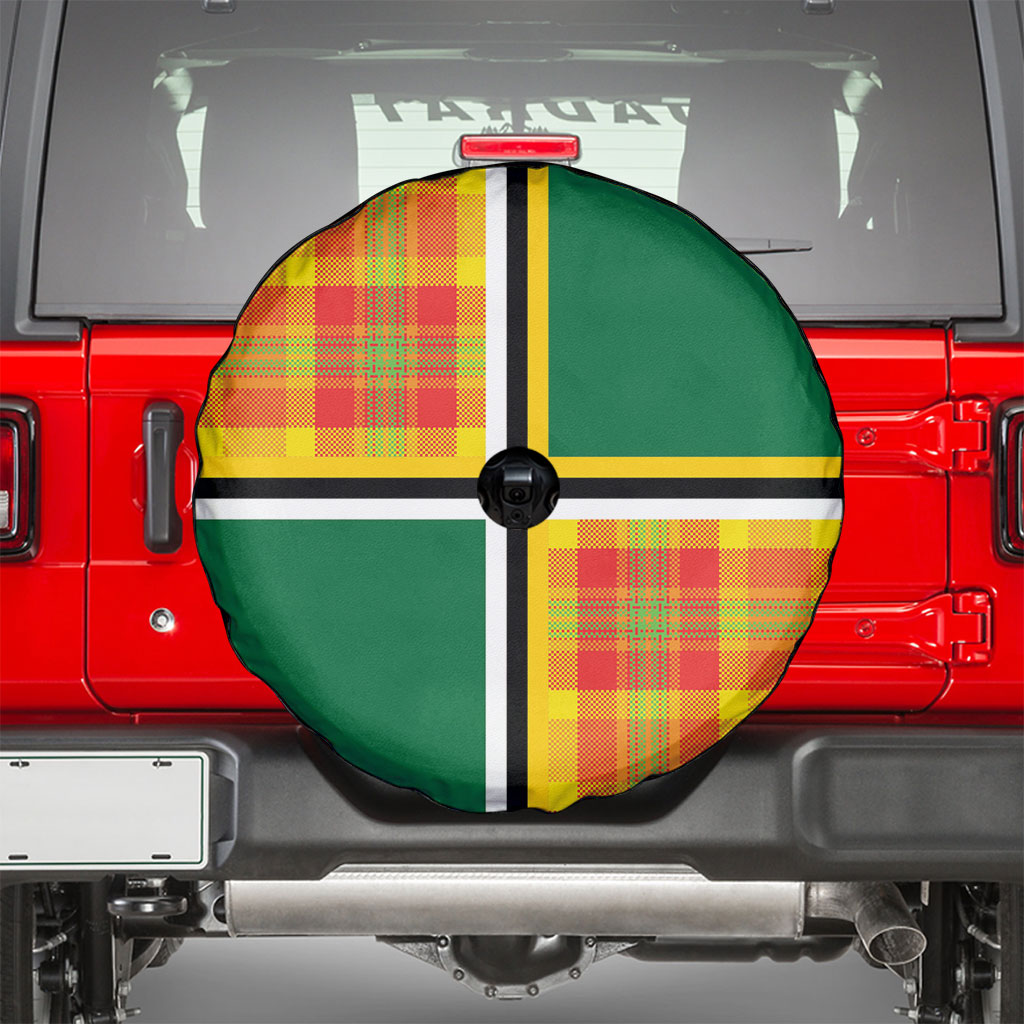 Dominica Creole Day Spare Tire Cover Coat Of Arms Madras Plaid Pattern