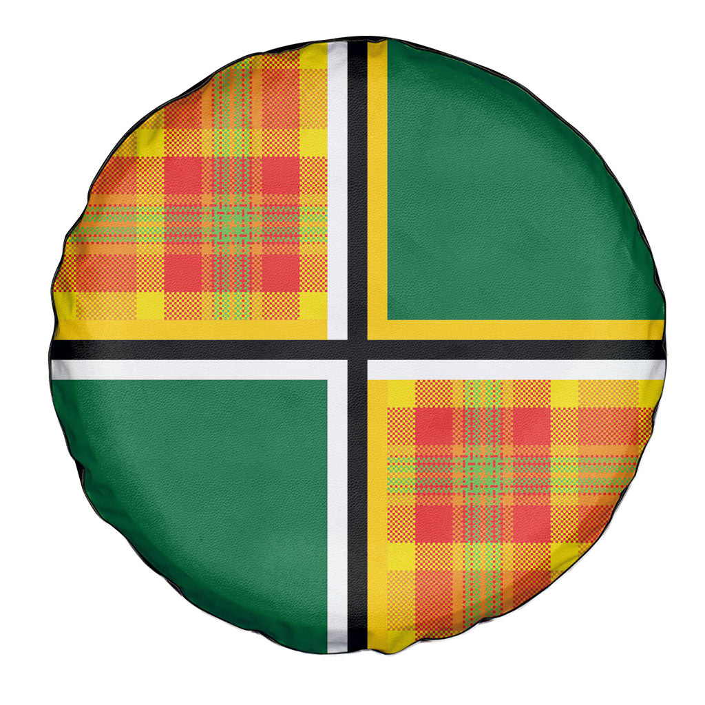Dominica Creole Day Spare Tire Cover Coat Of Arms Madras Plaid Pattern