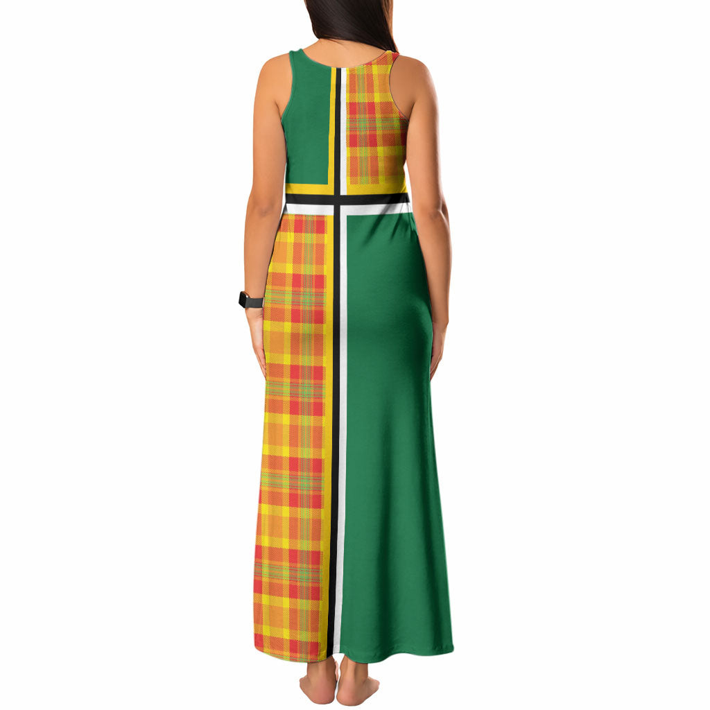 Dominica Creole Day Tank Maxi Dress Coat Of Arms Madras Plaid Pattern