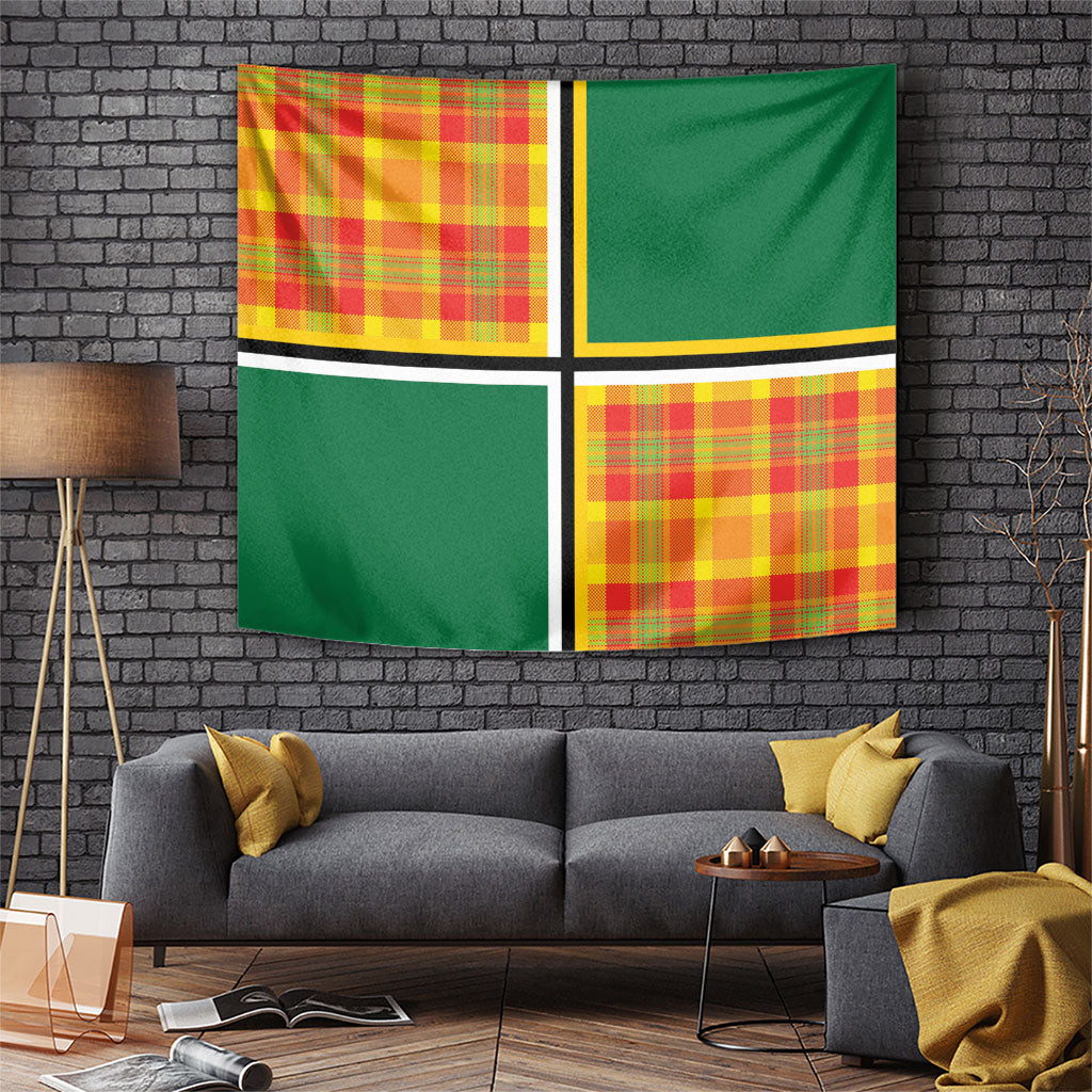 Dominica Creole Day Tapestry Coat Of Arms Madras Plaid Pattern