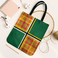Dominica Creole Day Tote Bag Coat Of Arms Madras Plaid Pattern