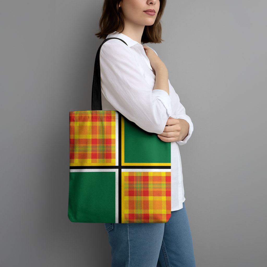 Dominica Creole Day Tote Bag Coat Of Arms Madras Plaid Pattern
