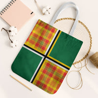 Dominica Creole Day Tote Bag Coat Of Arms Madras Plaid Pattern