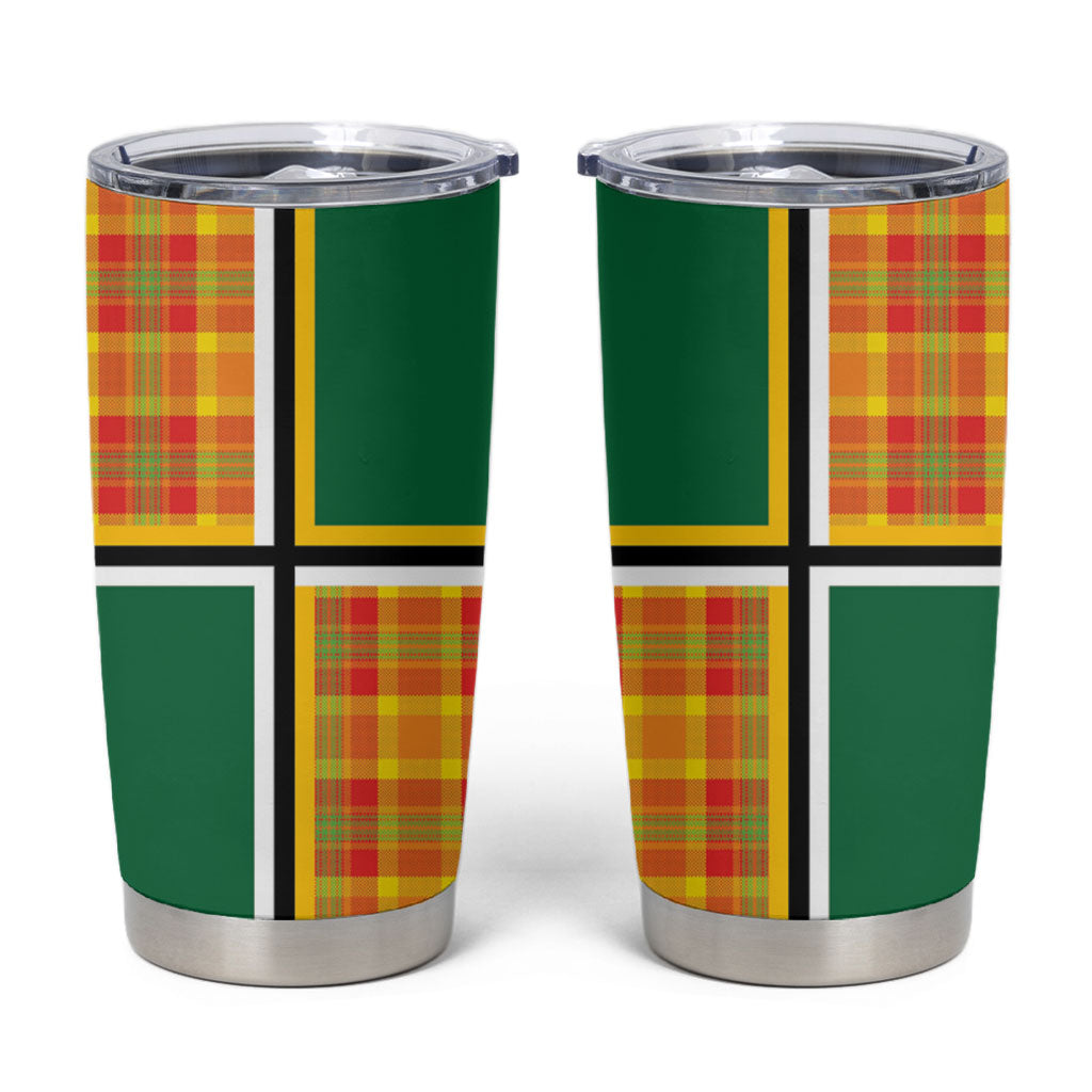 Dominica Creole Day Tumbler Cup Coat Of Arms Madras Plaid Pattern