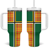 Dominica Creole Day Tumbler With Handle Coat Of Arms Madras Plaid Pattern