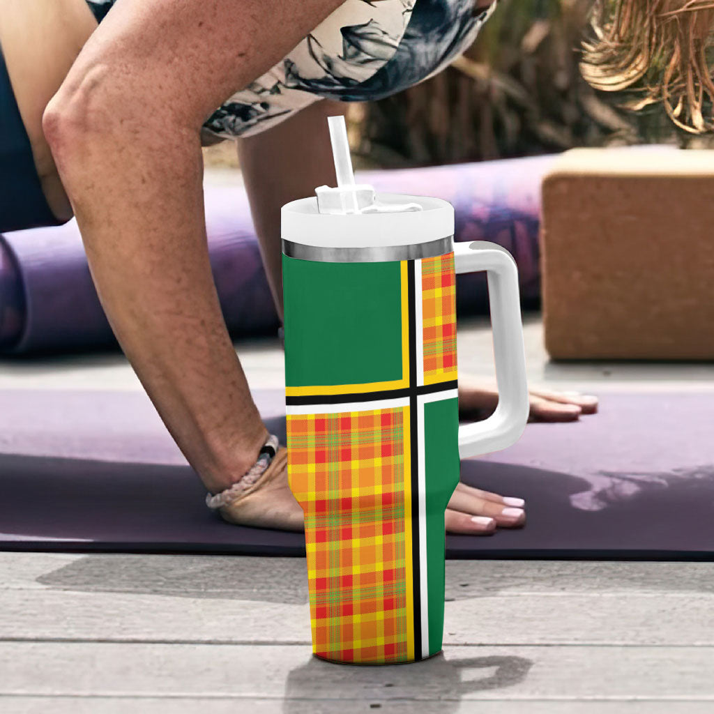 Dominica Creole Day Tumbler With Handle Coat Of Arms Madras Plaid Pattern