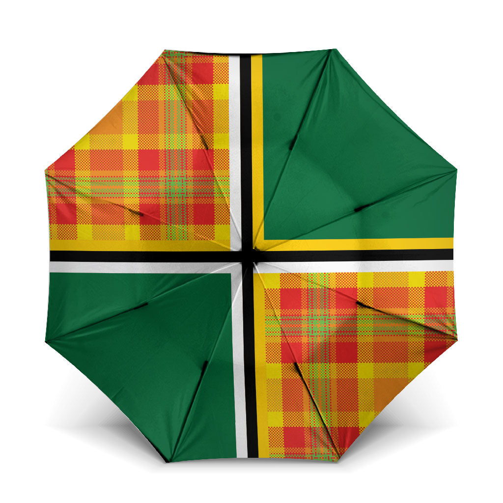 Dominica Creole Day Umbrella Coat Of Arms Madras Plaid Pattern