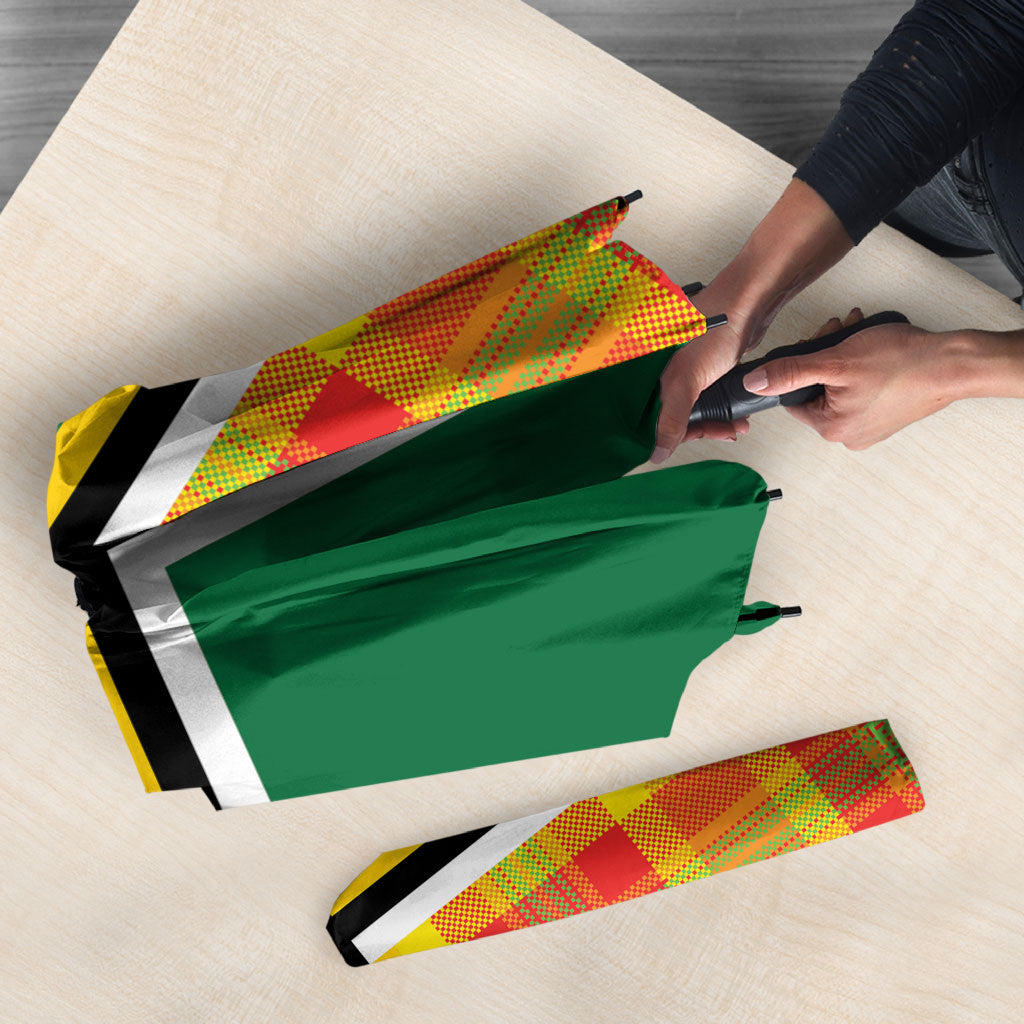 Dominica Creole Day Umbrella Coat Of Arms Madras Plaid Pattern