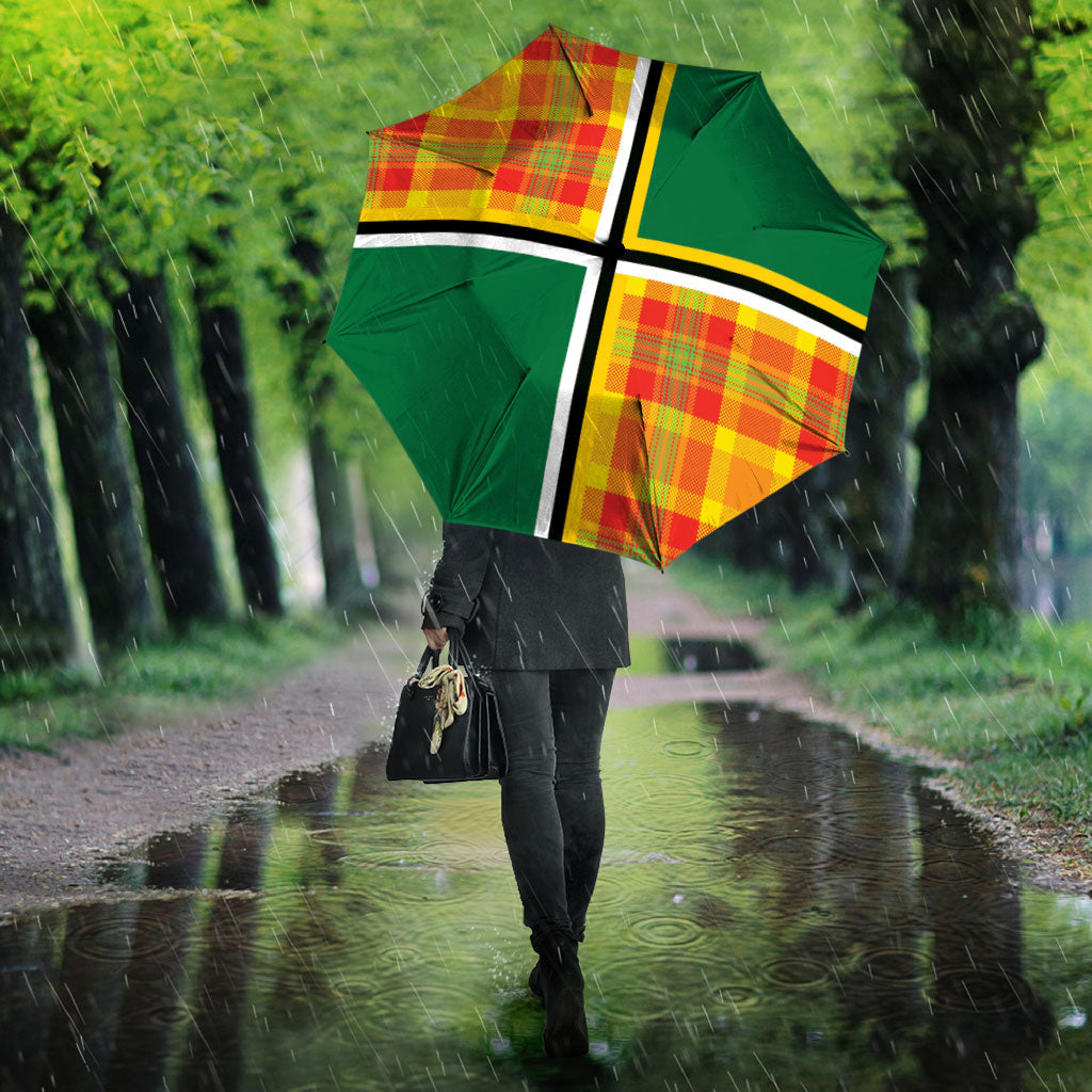 Dominica Creole Day Umbrella Coat Of Arms Madras Plaid Pattern