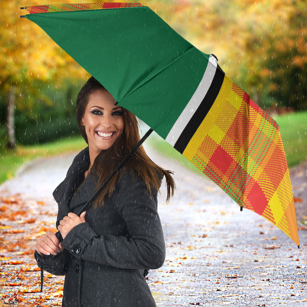 Dominica Creole Day Umbrella Coat Of Arms Madras Plaid Pattern