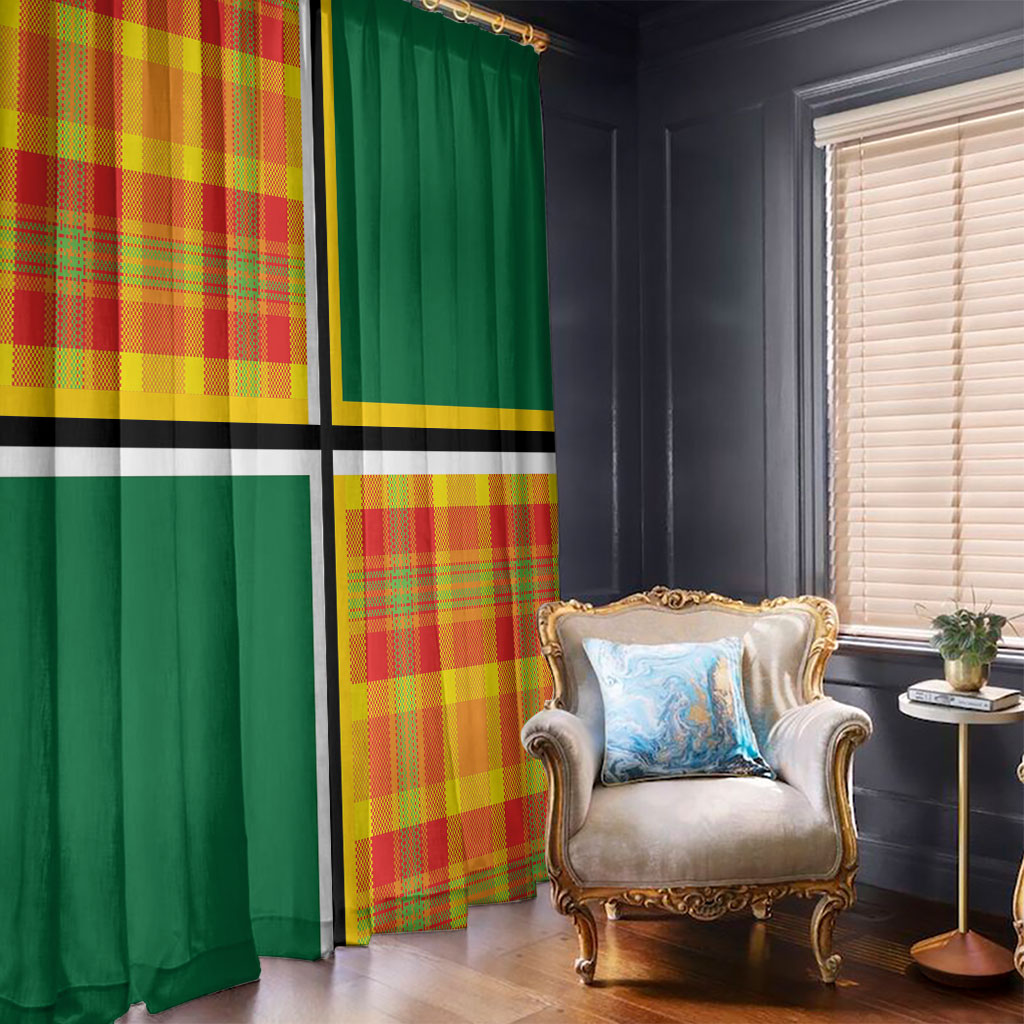 Dominica Creole Day Window Curtain Coat Of Arms Madras Plaid Pattern