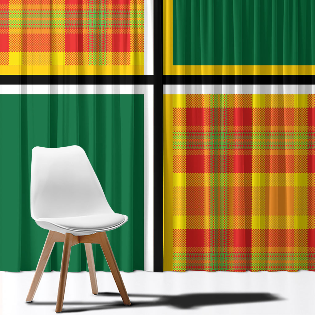 Dominica Creole Day Window Curtain Coat Of Arms Madras Plaid Pattern