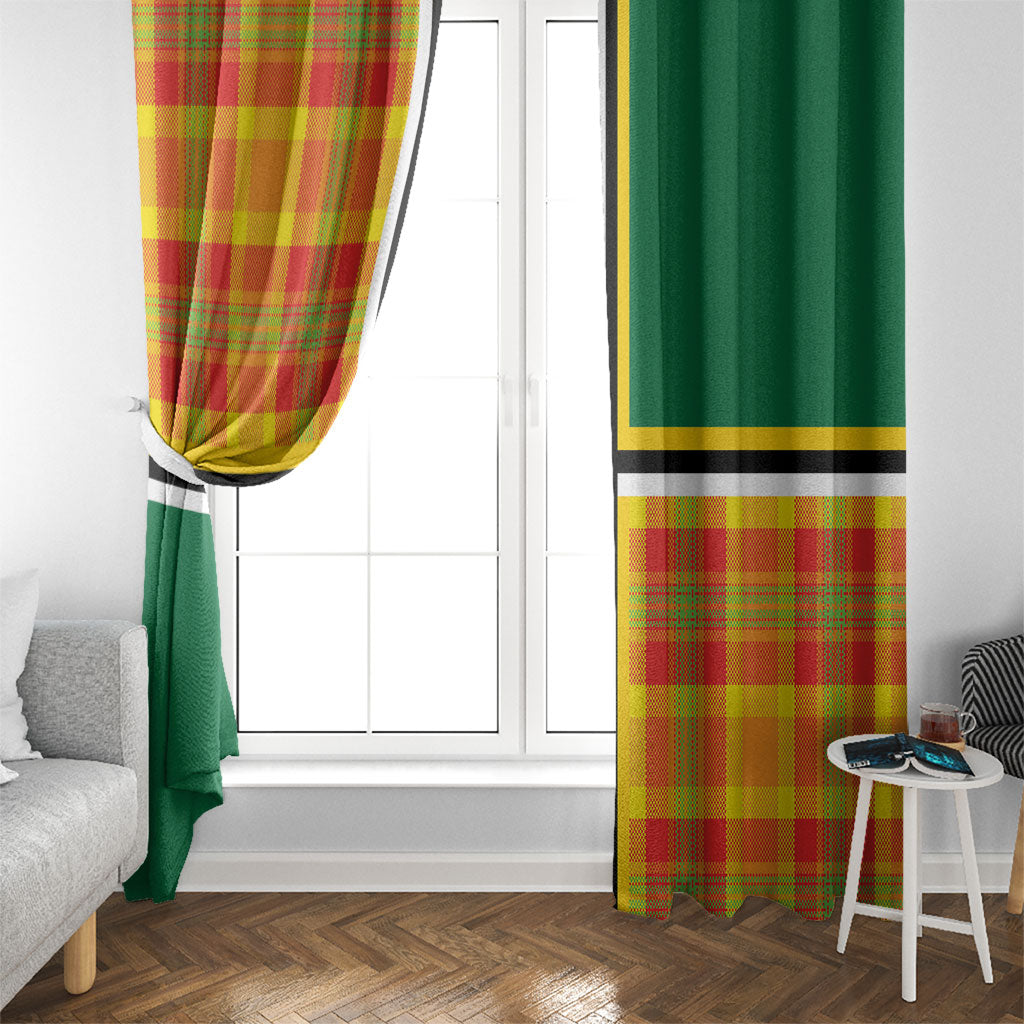 Dominica Creole Day Window Curtain Coat Of Arms Madras Plaid Pattern
