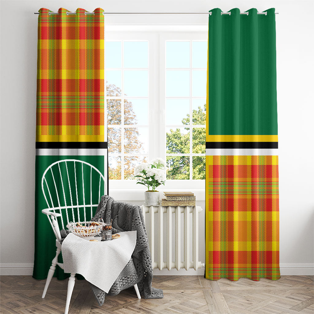 Dominica Creole Day Window Curtain Coat Of Arms Madras Plaid Pattern
