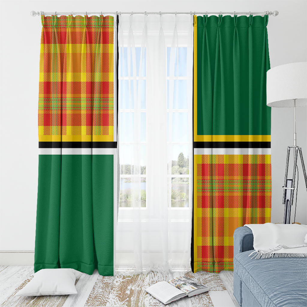Dominica Creole Day Window Curtain Coat Of Arms Madras Plaid Pattern