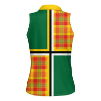 Dominica Creole Day Women Sleeveless Polo Shirt Coat Of Arms Madras Plaid Pattern