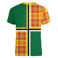 Dominica Creole Day Women V-Neck T-Shirt Coat Of Arms Madras Plaid Pattern