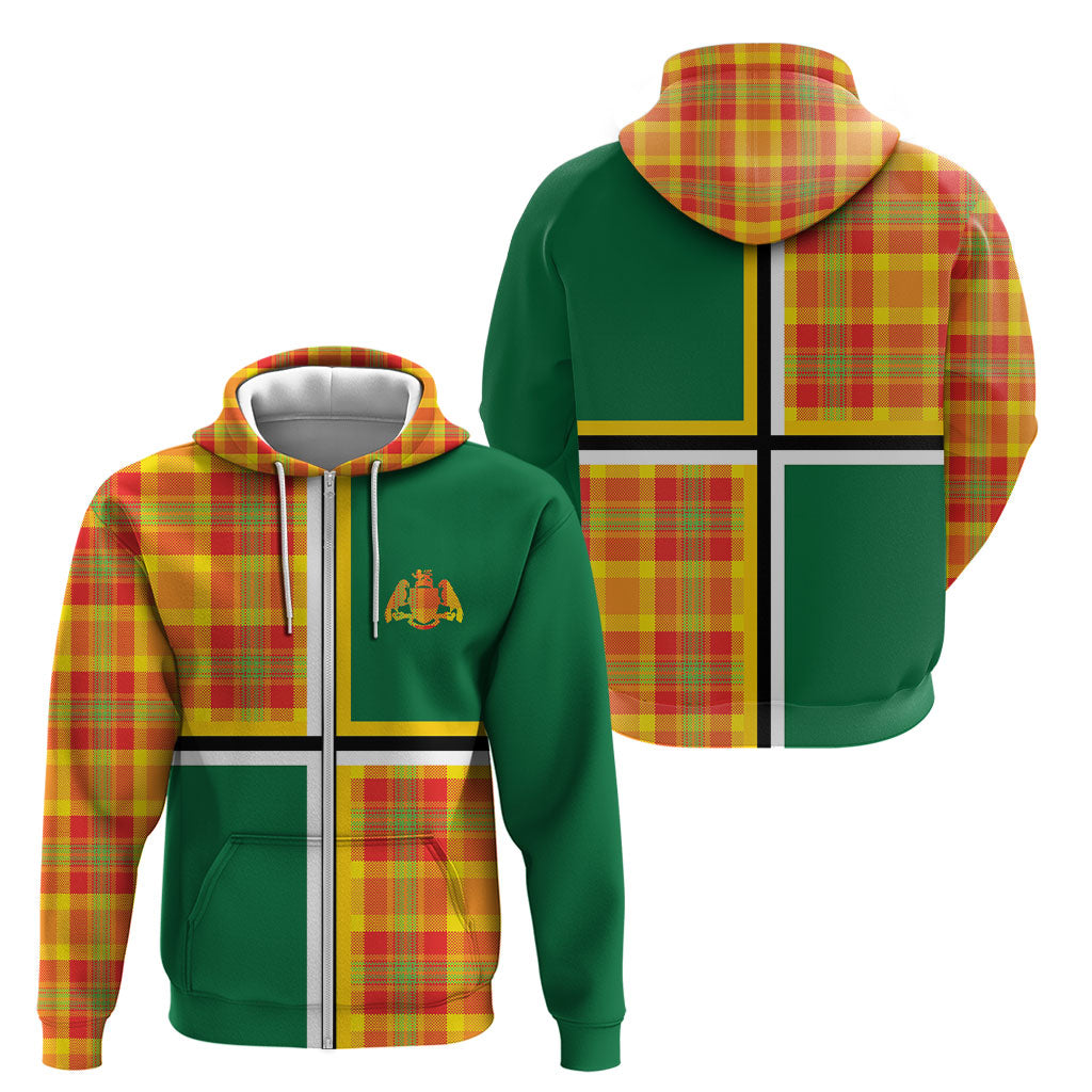 Dominica Creole Day Zip Hoodie Coat Of Arms Madras Plaid Pattern